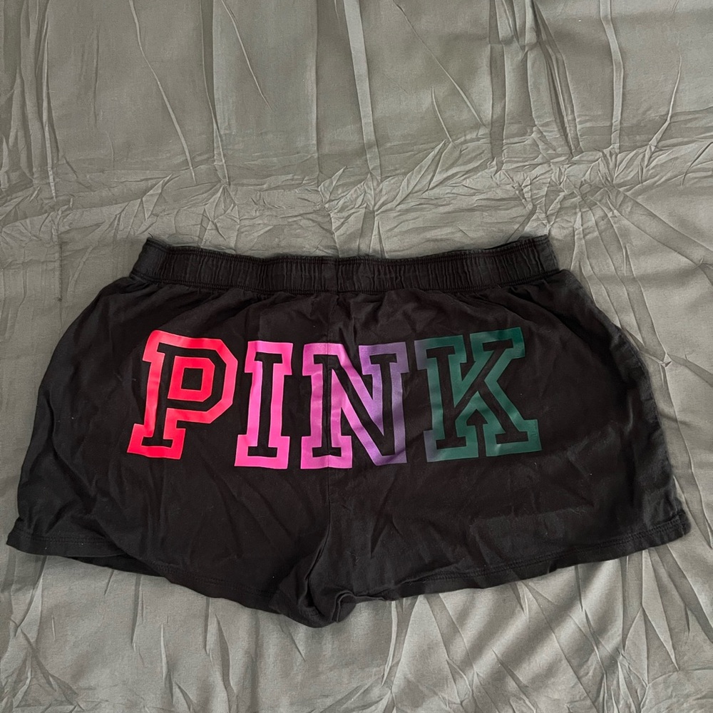 PINK Victoria's Secret Black Shorts with Multicolor Logo